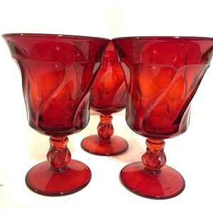 Fostoria Jamestown Swirl Ruby Red Goblets  Drinking Glasses Water Tea Pedestal